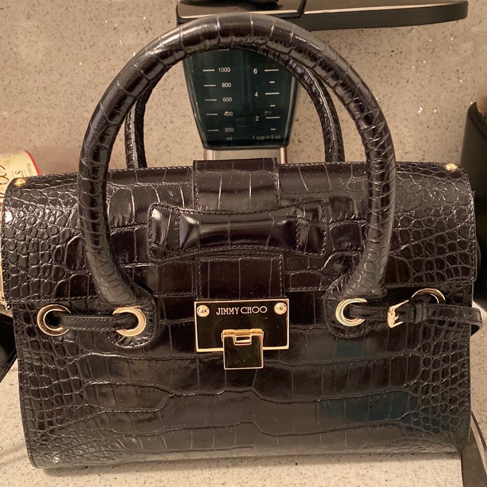 Black croc-embossed Rosalie bag. Never used has removable shoulder strap